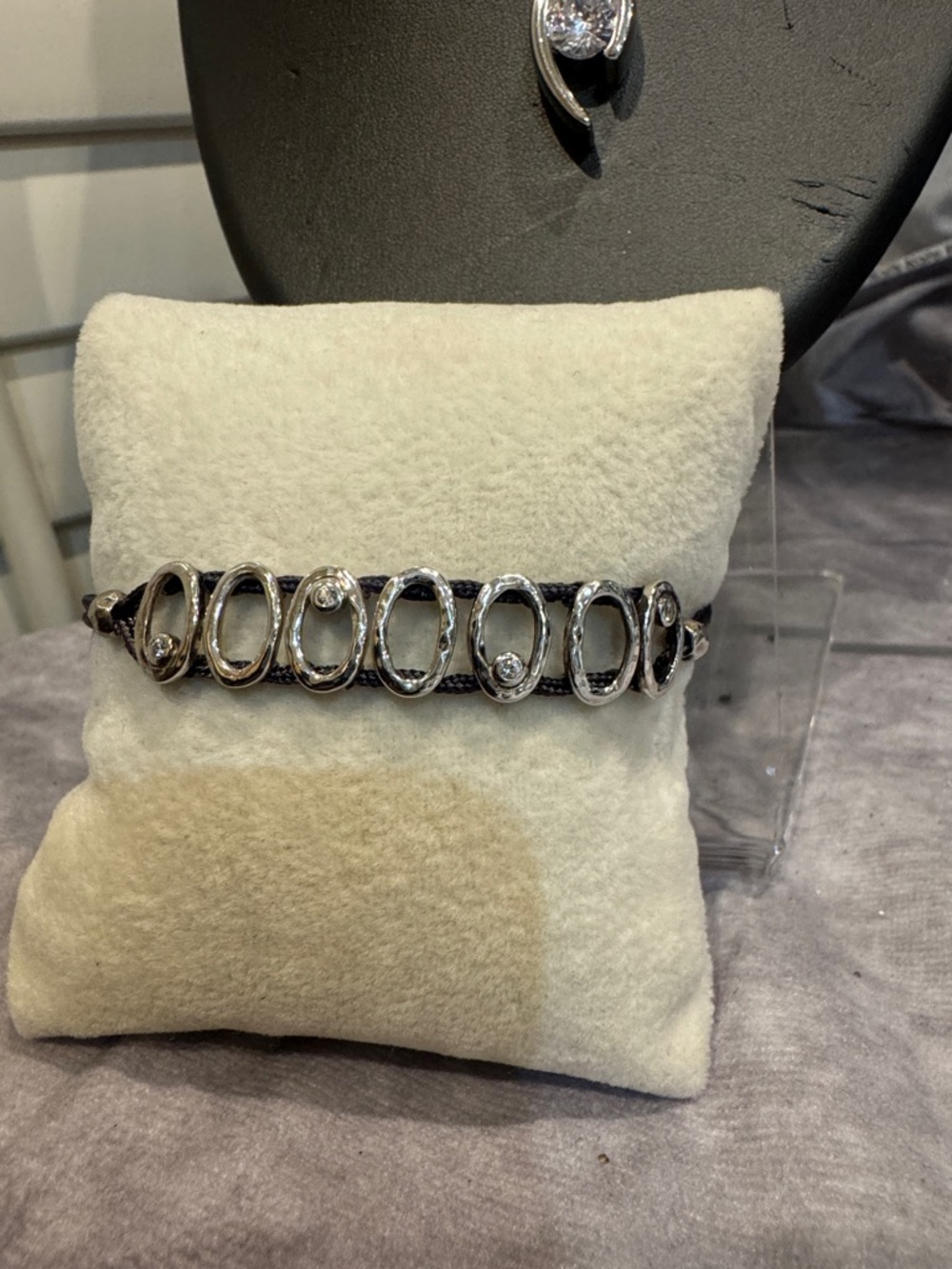 Silpada Sweet Deal Sterling Silver‎ Oval Link Beaded Bracelet - Gray Bolo Cord